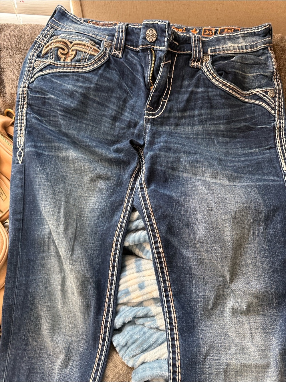 Rock Revival Women’s Blue Boot Cut Jeans with Embroidered Pockets